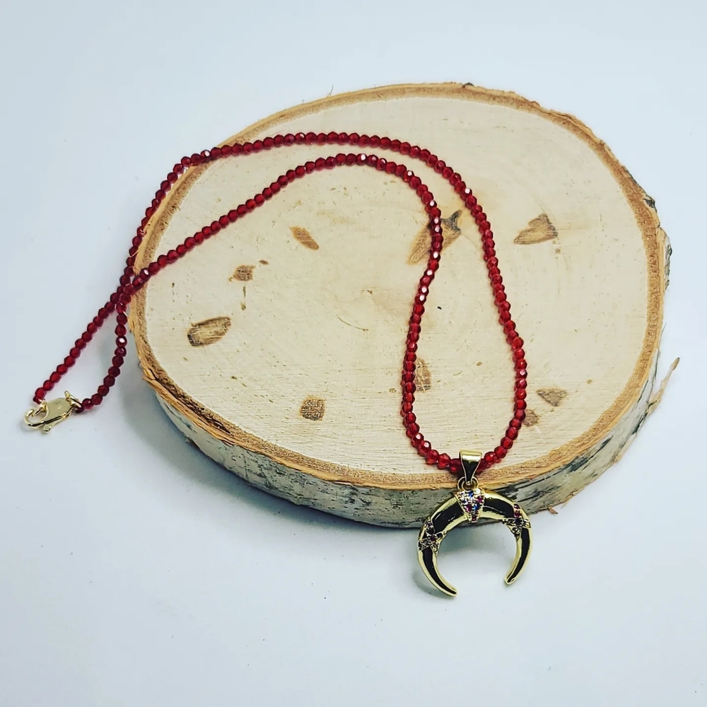 Faceted Quartz Moon Stainless steel charm necklace 2 mm